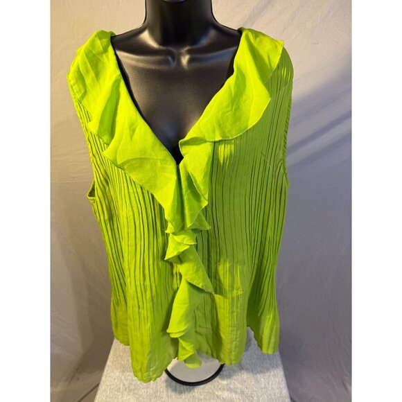 Studio 1940 Bright Green Ruffle Blouse Shirt Top Womens Plus 5X 30/32 Sleeveless - Picture 1 of 2